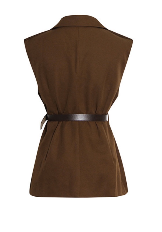 Splicing Sleeveless Belt Vest + High Waist Straight Pants