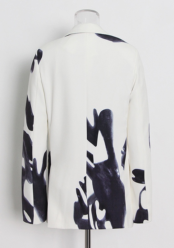 One Button Printed Jacket + High Waist Straight Pants