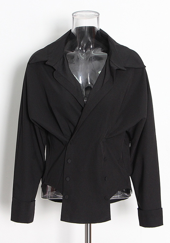 Irregular Solid Color Lapel Shirt + Short Female Half Skirt