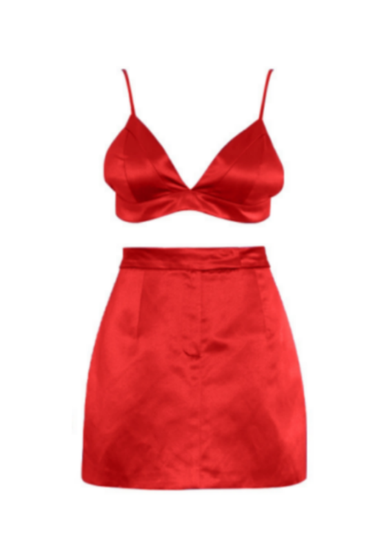 Double-Breasted Suit + Camisole + Half-Body Skirt