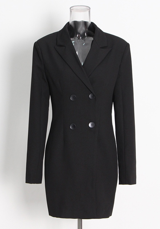 Button Suit + Long-Sleeved Mesh Half-Body Skirt