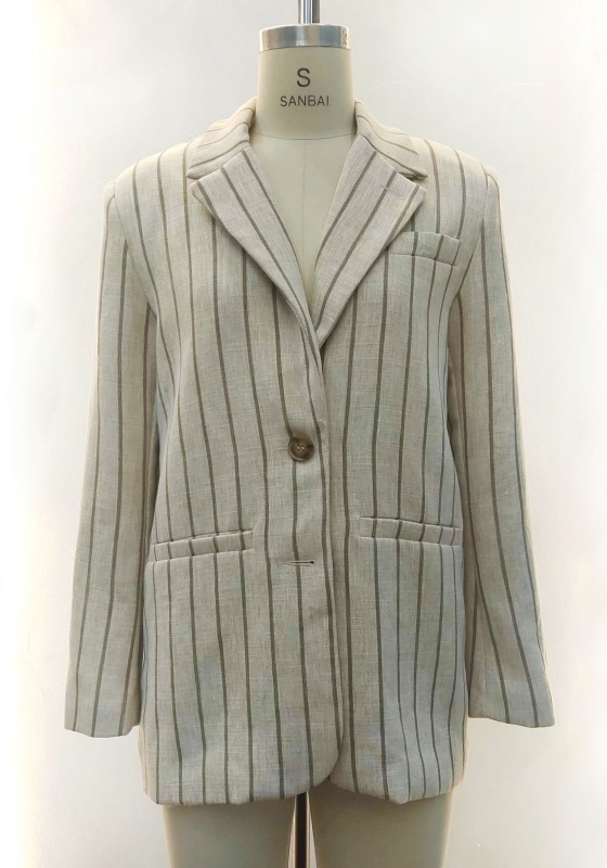Beige Striped Linen Blazer
