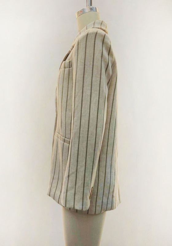Beige Striped Linen Blazer