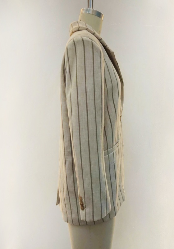 Beige Striped Linen Blazer
