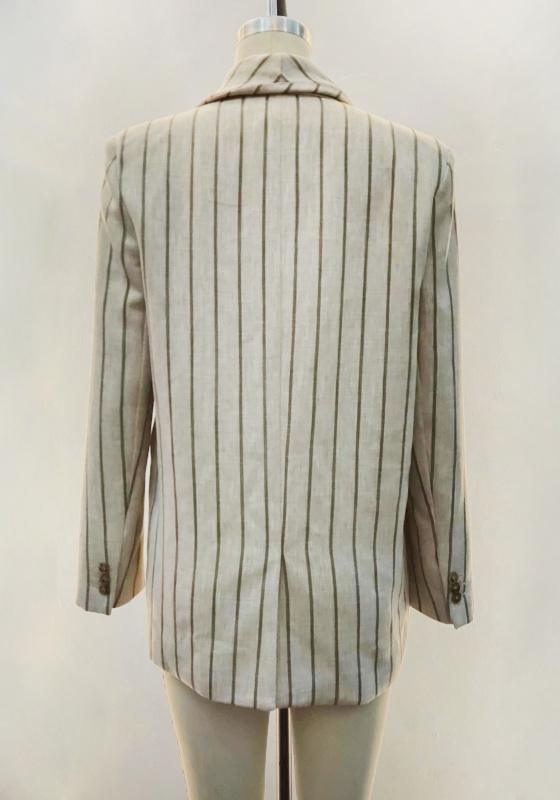 Beige Striped Linen Blazer