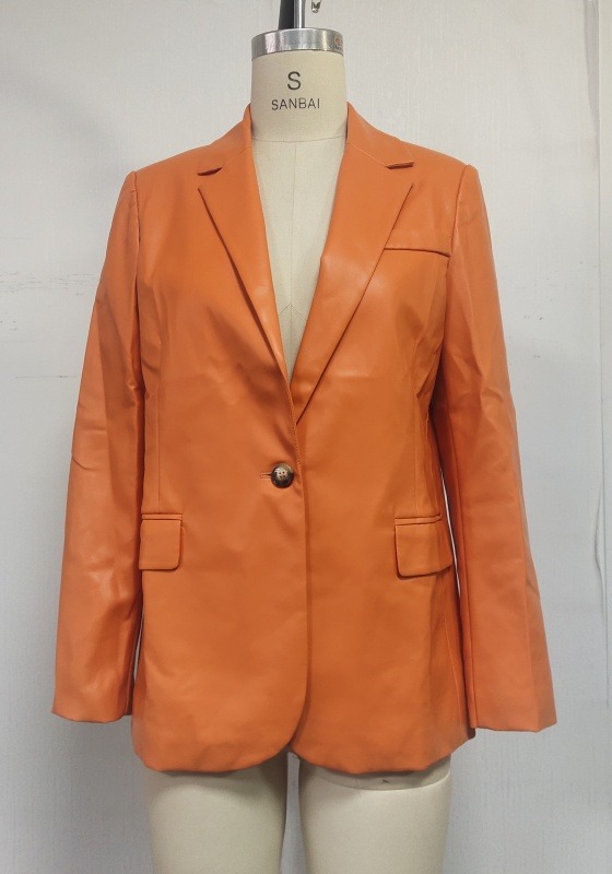 Leather Single Button Blazer