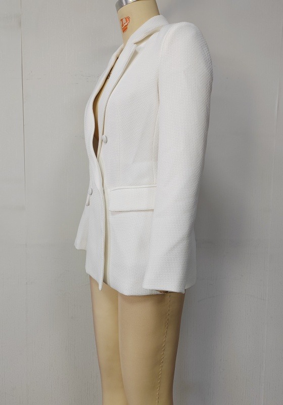 Textured White Double Breasted Blazer