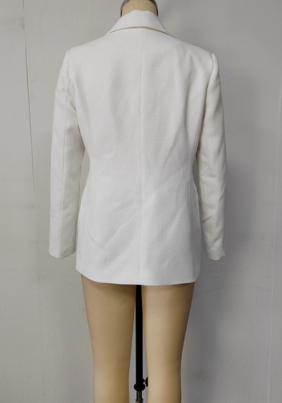 Textured White Double Breasted Blazer
