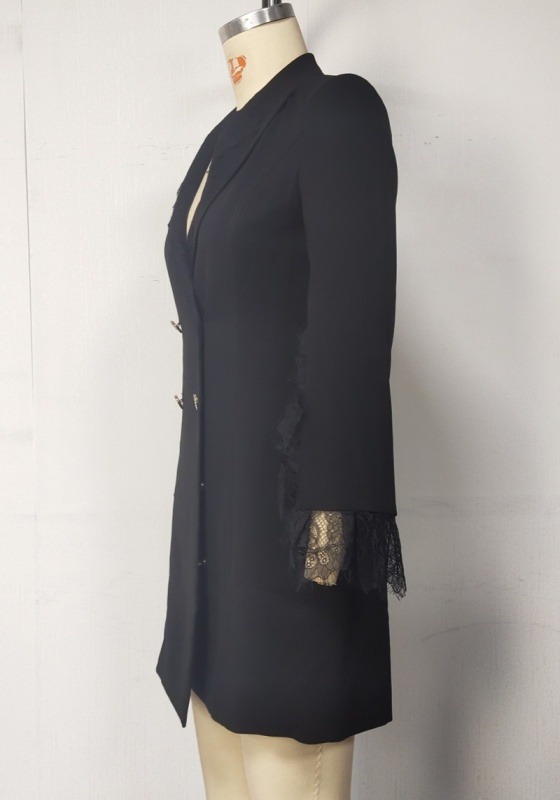 Lace Trimmed Slit Cuffs Blazer