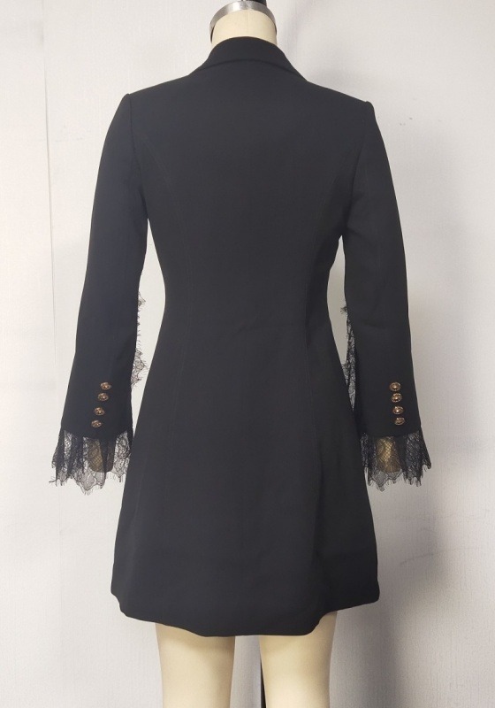 Lace Trimmed Slit Cuffs Blazer