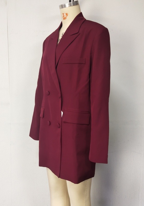 Elegant Double Breasted Wine Blazer