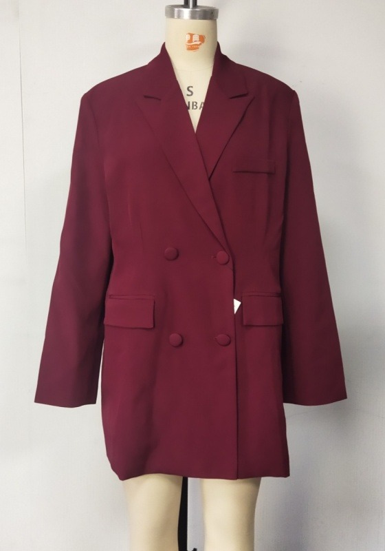 Elegant Double Breasted Wine Blazer
