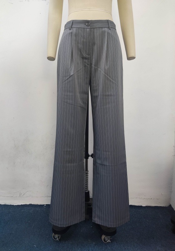 Grey Pinstripe Wide Pants