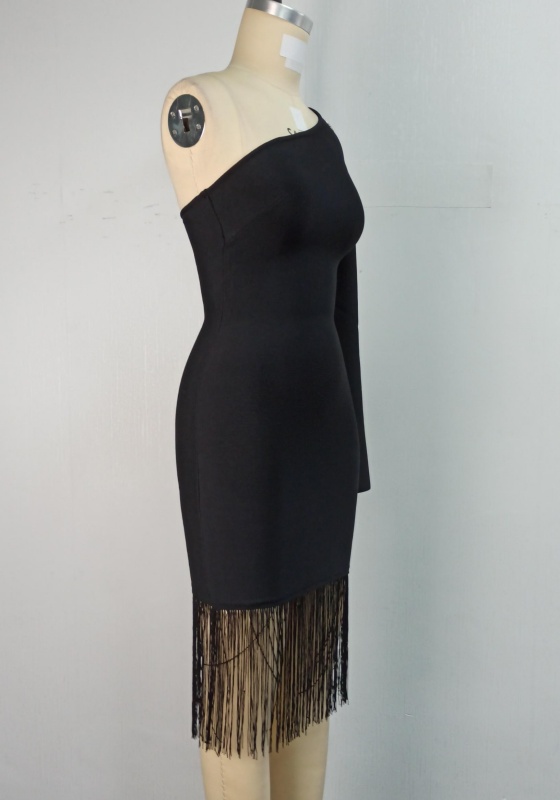 One Shoulder Tassel Trim Dress
