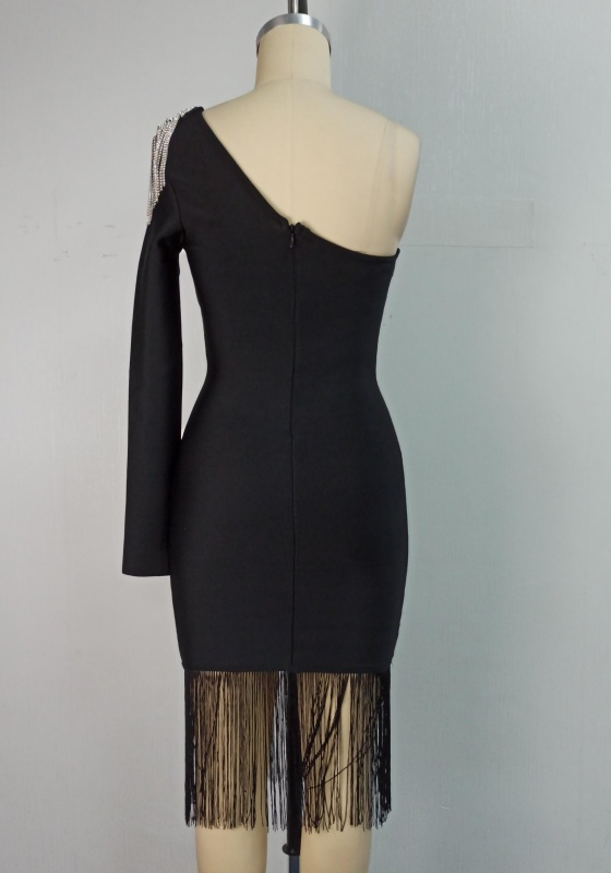 One Shoulder Tassel Trim Dress