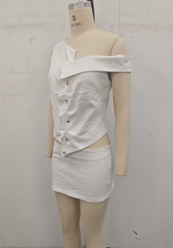 One Shoulder Button Skirt Set